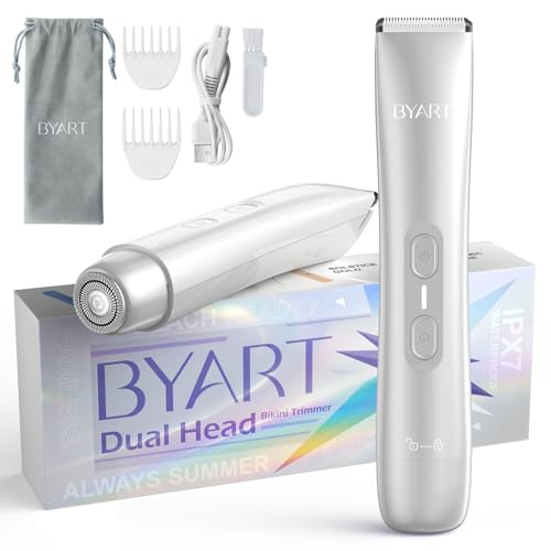 Dual Head Bikini Trimmer for Women - Electric Razor for Body & Facial Hair, IPX7 Waterproof, Painless Ceramic Blade, Rechargeable, Wet & Dry Use, Travel-Friendly, Gift for Her(White)