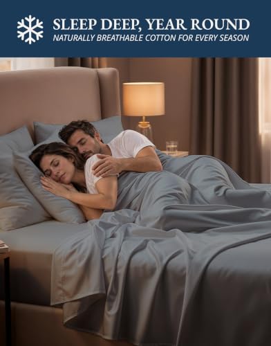Lane Linen Queen Sheet Set Charcoal 100% Egyptian Cotton Sateen - Deep Pocket