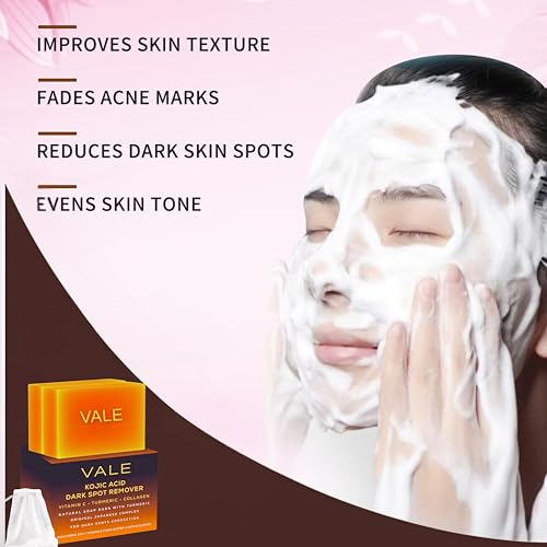 VALE Kojic Acid & Turmeric Soap Bar (2-Pack) ? Natural Dark Spot Remover & Original Japanese Complex with Vitamin C, E, Collagen, Retinol, Olive Oil & Shea Butter(Citrus)