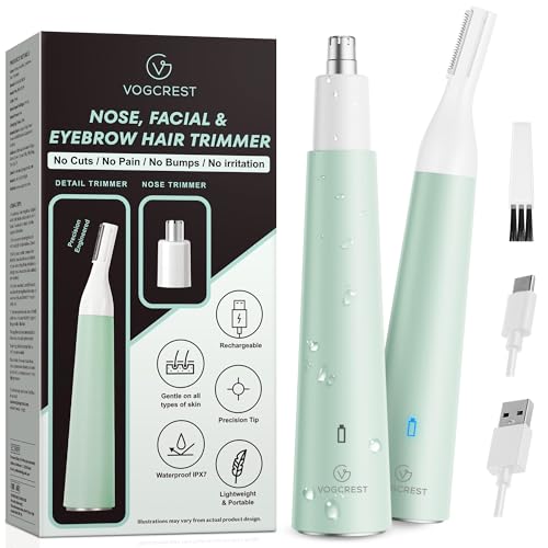 VG VOGCREST Nose Hair Trimmer for Women: Rechargeable 2 in 1 Ear Eyebrow Trimmer (Green)