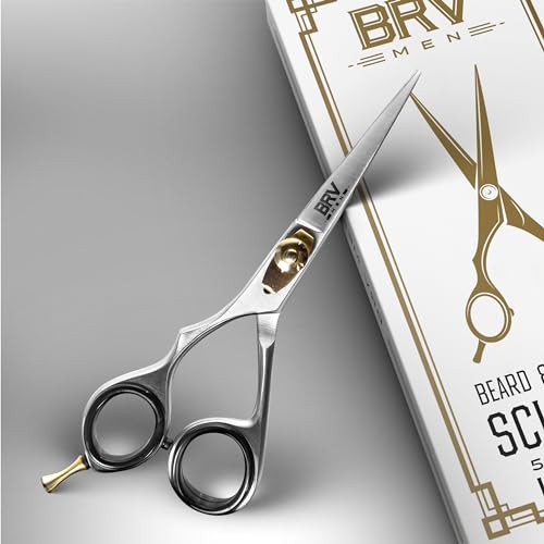 Left Handed Razor Sharp Mustache & Beard Scissors - 5.5 Inch Stainless Steel - Silver - BRV MEN