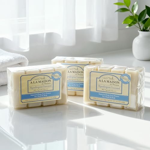 Hypoallergenic Unscented Bar Soap - 12 Pack, 3.5 Oz Each - Natural French-Milled Moisturizing Soap