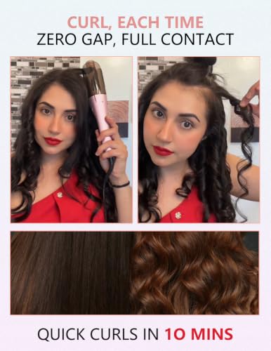 LANDOT Pink Automatic Rotating Curling Iron 1 Inch - Dual Voltage Hair Curler