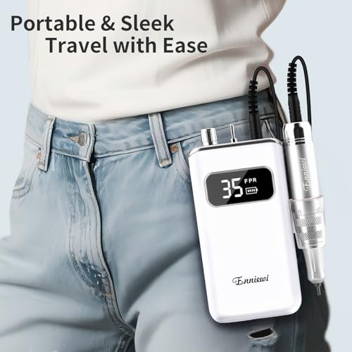 Enniewi White Cordless Electric Nail Drill Kit with 7 Bits & Rechargeable Base