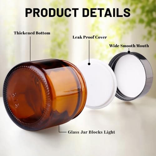 2oz Amber Glass Jars with Lids, 24 Pack Sample Containers for Storing Lotions, Moisturizers, Lip Balm and Cosmetics