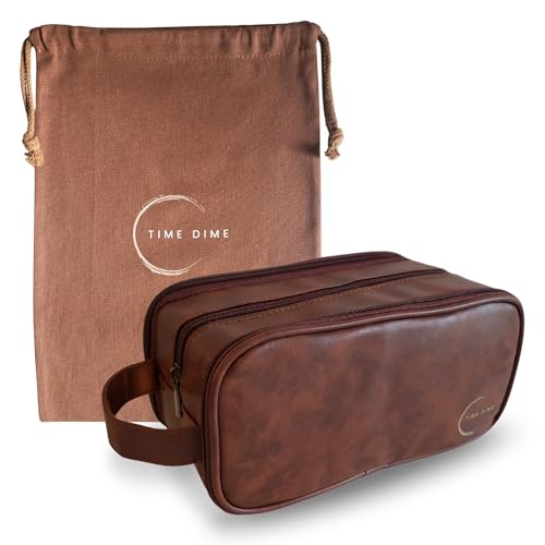 Premium Men¡¯s Toiletry Bag with Drawstring Pouch ? Durable Water-Resistant Leather-Look Travel Organizer for Shaving, Grooming & Hygiene Essentials (Chestnut Brown)