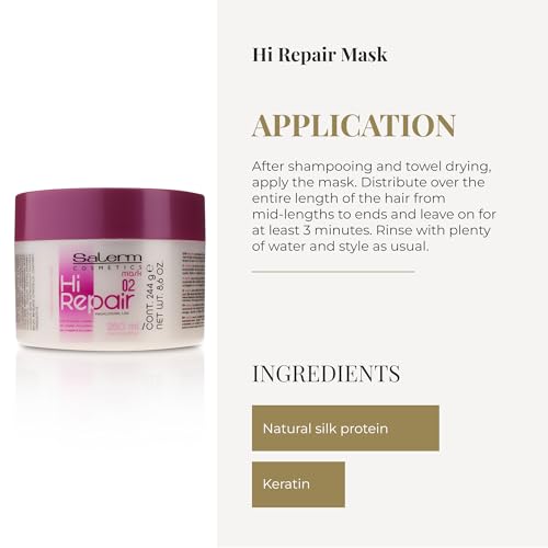SALERM - Repairing Hair Mask - Hi Repair Mask 02-250 ml - Deep Hydration for Damaged Hair - Repairs and Rejuvenates - Shinier and Softer Hair - Immediate Effect