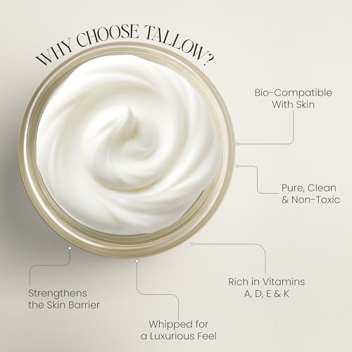 SKIN GLOW - Grass-Fed Whipped Beef Tallow Moisturizer for Face & Body, Dry + Sensitive Skin Relief, Non-Toxic, Ancestral Skincare - Castor Oil Infused (PEPPERMINT, 2oz)