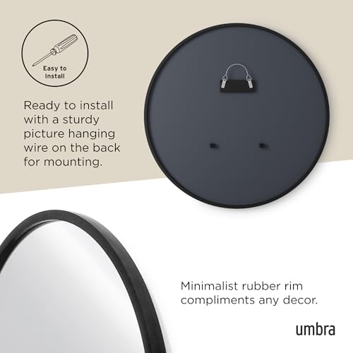Round Wall Mirror with Rubber Frame - 24 Inch Black Modern Bathroom Decor Variation of Black / 24" x 24"