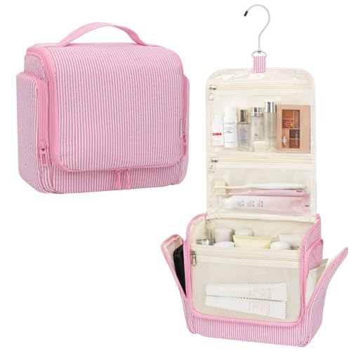 Relavel Pink Large Travel Hanging Toiletry Bag for Women & Kids