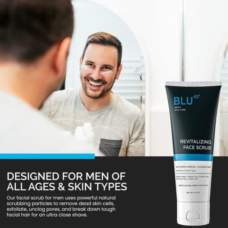 Face Scrub for Men by Blu42 ? Exfoliating Facial Cleanser with Natural Ingredients ? Deep Clean for Oily & Acne-Prone Skin ? 4 oz
