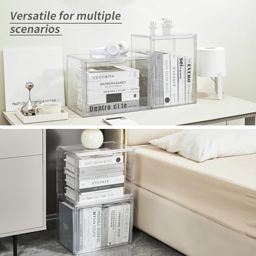 Clear 5Pack Acrylic Cube Storage Organizer Stackable Book Display Case with Magnetic Door