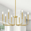 8-Light Gold Chandelier - Brushed Finish Farmhouse Ceiling Light Fixture for Dining Room & Living Room - No Assembly