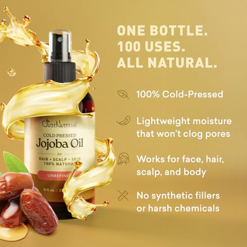 Pure Jojoba Oil for Face Hair & Skin - Lightweight, Moisturizing & Non-Greasy