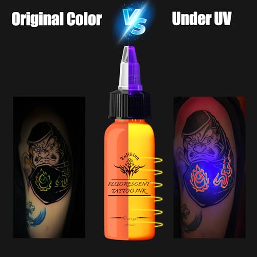 Fluorescent Tattoo Ink Set - 14 Colors UV Glow Pigment Kit - 1 fl oz (30ml) - Professional & Beginner