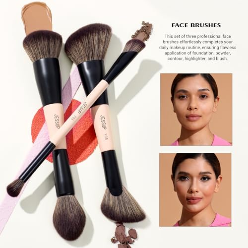 Jessup Peach Dust 7-Piece Double Sided Makeup Brush Set - Cruelty-Free, Travel-Friendly