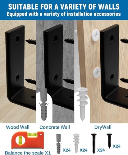 12 Inch Shelf Brackets Pack of 12 - Black Floating Shelf Supports 11.25"