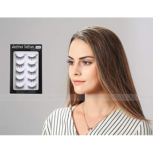 DESIRES LASHES False Eyelash Natural Wispy Fluffy Strip Style Asian Japanese Korean Clear Band Eye Lash 5 Pairs (03 Wednesday)