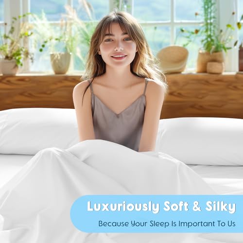 SONORO KATE 1000 Thread Count Egyptian Cotton King Bed Sheets White Extra Deep Pocket