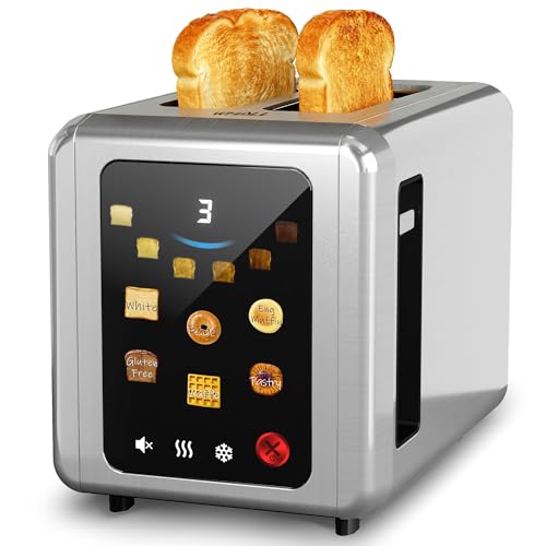WHALL Silver Full Touch Screen 2-Slice Toaster with Wide Slots & Smart Features