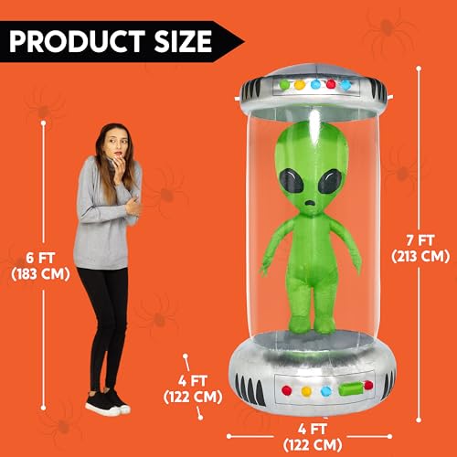7ft Tall Halloween Inflatable Alien Decoration with Animated LEDs Outdoor Yard Decor