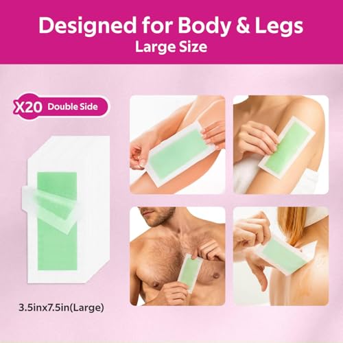 Waxfans Wax Strips for Hair Removal, 60 Counts Facial Wax Strips for Face,Eyebrow,Body,Bikini, Easy at Home Waxing Kit for Women with Sensitive Skin, Long-Lasting Cera Depilatoria Waxing Strips (Red)