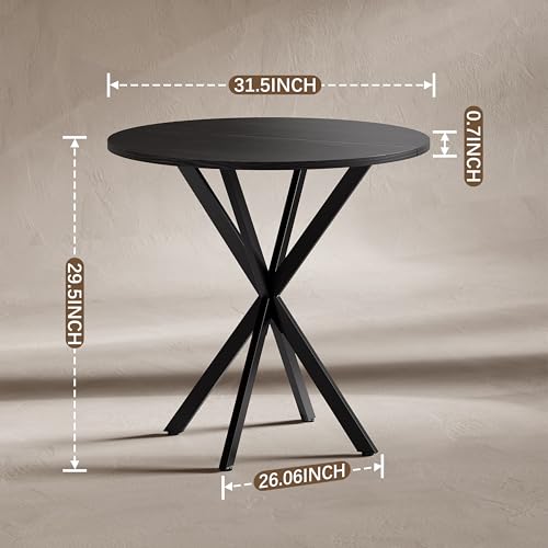 Unovivy 31.5 Inch Round Small Dining Table for 2-4, Black, Model 31.5x31.5x29.53 in