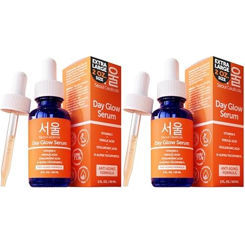 SeoulCeuticals Large 2oz Korean 20% Vitamin C Hyaluronic Acid Serum + CE Ferulic Acid - Potent Anti Aging Vit C, Anti Wrinkle K Beauty Skincare (Pack of 2)