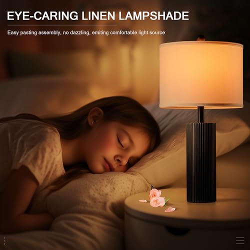 24.5-Inch Black Table Lamps Set of 2 with Touch Control & USB Charging Ports