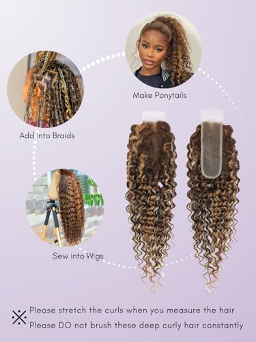 Honey Blonde Deep Wave 2x6 HD Lace Closure - 12 Inch, P4/27 Highlight Ombre