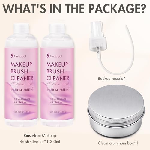 Makeup Brush Cleaner 1000ml/33.8 fl oz Pack of 2 - Rinse-Free, Vegan, Quick Drying