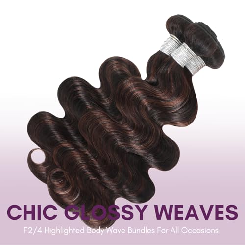 Highlight Brown Body Wave Human Hair Bundles - 12 Inch Virgin Brazilian Wavy Extensions