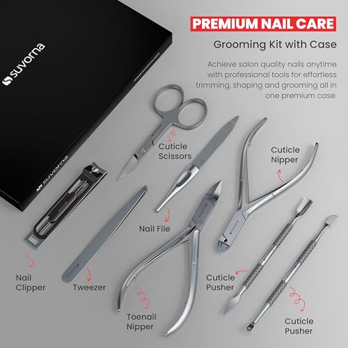 Suvorna Manicure Pedicure Set with Toenail Clippers & Nail Tools - Black 8 Pcs
