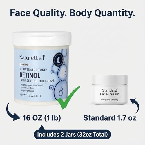 NATURE WELL Favorites Clinical Retinol & Coconut Oil Moistuizing Body Cream Bundle. Non-Greasy, Intense Hydration, Superfood for Your Skin, 16 Oz Each