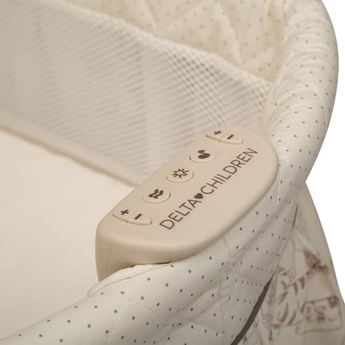 Delta Children Portable Baby Bassinet for Newborns - Bedside & Rocking with Vibration & Nightlight, Includes Plush Toys & Storage Basket, Adjustable Canopy - Listing Variant Bassinet