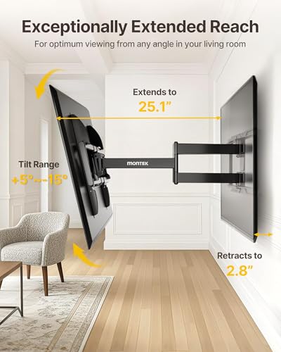 Heavy Duty Full Motion TV Wall Mount for 37-90 Inch TVs - Reinforced Dual Arms, Up to 165lbs, 25.1" Extension, VESA Compatible