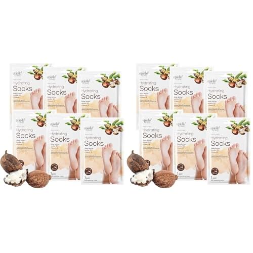 Epielle Hydrating Foot Mask 6 Pairs, Relieve and Soften with Shea Butter & Jojoba Oil, Deep Moisturizing Socks for Dry, Cracked Feet, Self Care Gifts for Women, Spa Kit, Stocking Stuffers (Pack of 2)