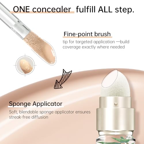 CATKIN Full Coverage Dual-Ended Liquid Concealer Eraser Dark Circles Treatment, Creamy Blendable smooth formula for Blemishes Redness, Long Lasting Waterproof, Sponge Tip Included 5g C02 COTTON