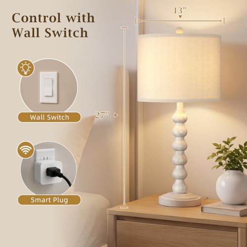 Lovlast 27-Inch Farmhouse Off White Table Lamp for Living Room & Bedroom
