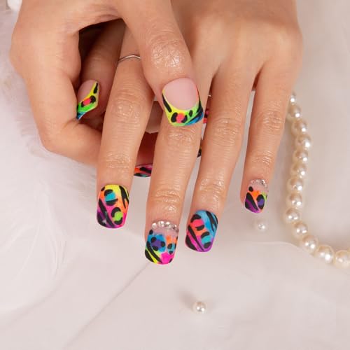 Lovful Illusion Press-On Nails - H123-L Square Short 0.8in, Reusable with Crystals