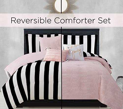 Juicy Couture Cabana Stripe Reversible Bedding Set Queen Black/White Stripe - 6 Piece