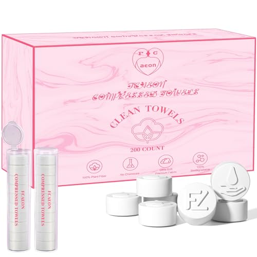 Disposable Face Towel 200 Pcs Compressed Towel Tablets With 2 Dispenser Bottles Gentle Washcloths for Sensitive Skin Facial Cleansing Makeup Removal Skincare Routine Travel Cloths (Pink)
