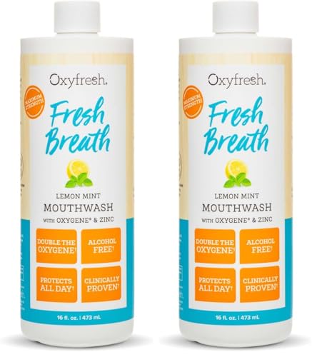 Oxyfresh Lemon Mint Mouthwash 16 Fl Oz Pack of 2 – Bad Breath & Plaque Control, Alcohol & Fluoride Free