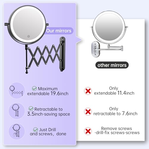 Rechargeable 8-Inch Double-Sided Wall-Mounted Makeup Mirror with 30X Magnification