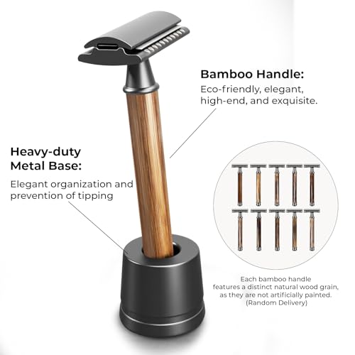 Double Edge Safety Razor: Premium Metal Single Blade Face Razor for Men & Women, Eco-Friendly Bamboo Handle & 10 Double Edge Blades - Light Brown