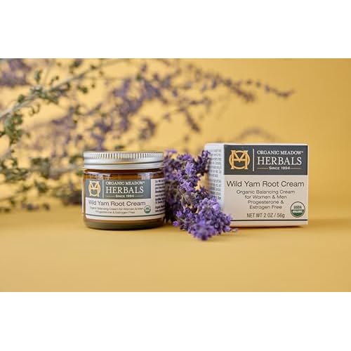 Organic Meadow Herbals Wild Yam Root Cream - USDA Certified Organic Balancing Cream for PMS & Menopause Relief - Estrogen & Progesterone-Free. Handmade by us. Woman-owned & Operated Since 1994 (2 oz)