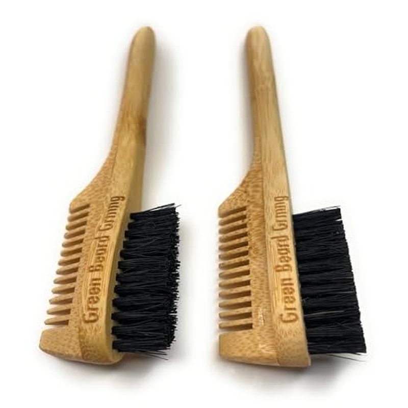 2-in-1 Sapling Split-leaf Mustache Brush & Comb (2-Pack) from Green Beard Grmng - Boar Bristle & Bamboo