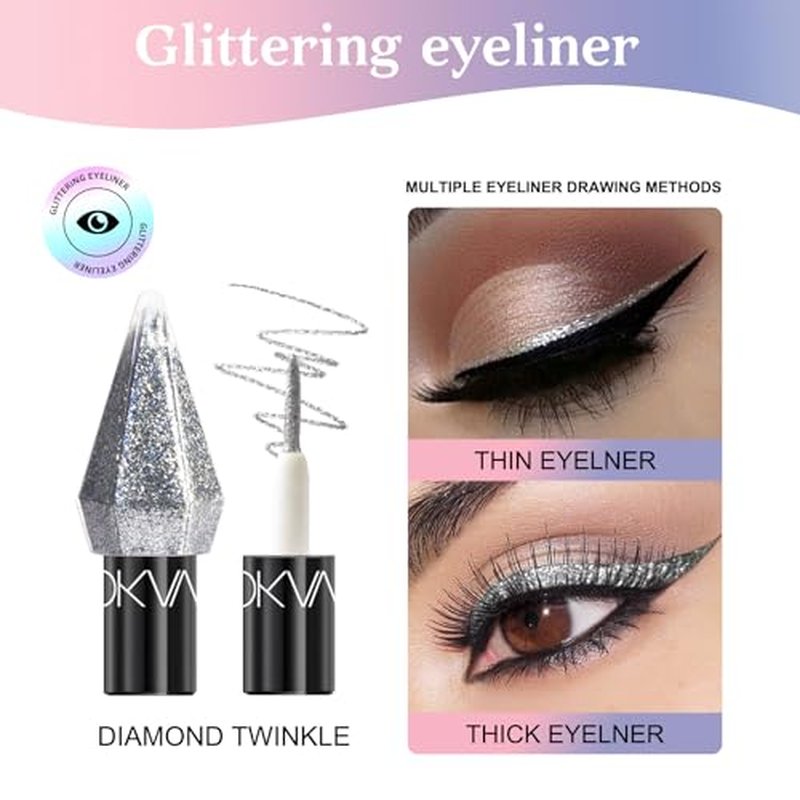 6 Pcs Liquid Glitter Eyeshadow Set Colorful Eyeliner with Long-Lasting and Waterproof Shinning Eye Shadow Gift for Women Eye Makeup(Diamond C)