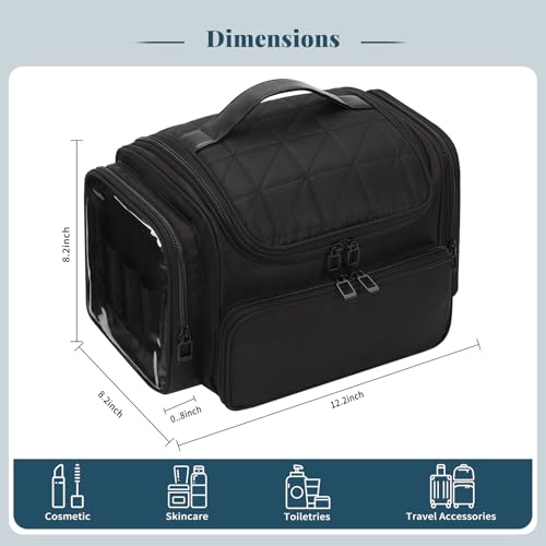 Large Makeup Bag with Jewelry Organizer - 01-Black with Jewelry Storage Travel Toiletry Bag