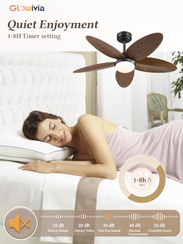 Brown 42 Inch Outdoor Tropical Leaf Ceiling Fan with RGB Light & Remote